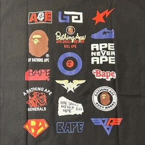 Bape Black T-Shirt with Iconic Ape Logo. Festival. NWT. Medium